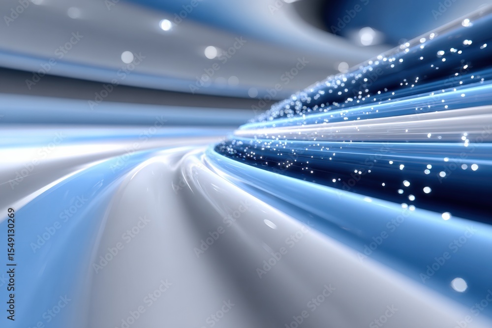 Poster futuristic abstract motion background with flowing light trails and sparkling particles in cool blue