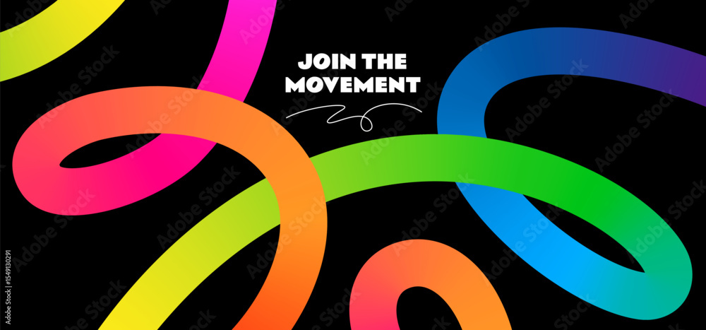 Poster Color Lines Abstract Background. Wavy Ribbon Pattern with Rainbow Gradient. Vector Design Elements with Loop Gradient Lines.