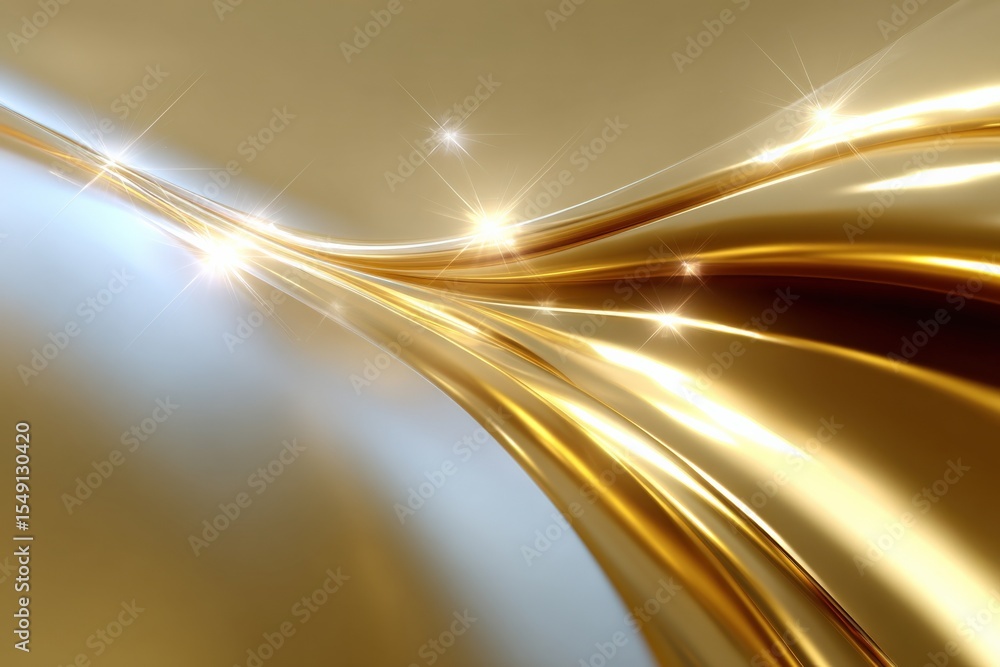 Poster Abstract golden light streaks with glowing sparkles and blurred motion effect, sleek dynamic flowing lines in a vibrant modern digital design