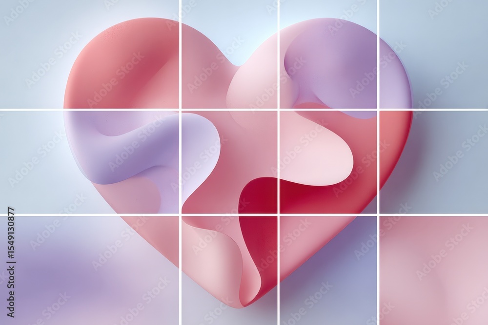 Poster Abstract heart shape made of colorful soap bubbles with soft pastel shades and a smooth glossy surface, artistic and modern design
