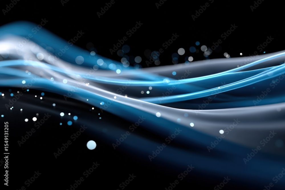 Poster Abstract flowing blue waves with light particles and glowing streaks representing water motion and digital energy in a dynamic modern design