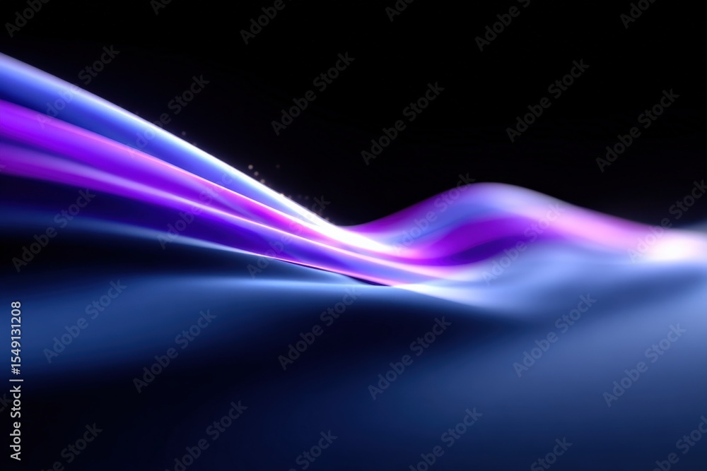 Poster Abstract flowing purple and blue light streaks on a black background creating a futuristic and dynamic digital art effect