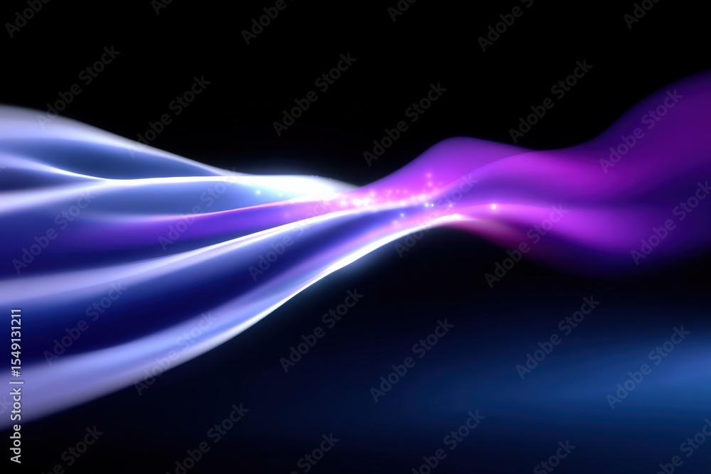 Aufkleber dynamic colorful light trails moving across dark background with glowing streaks and sparkling parti