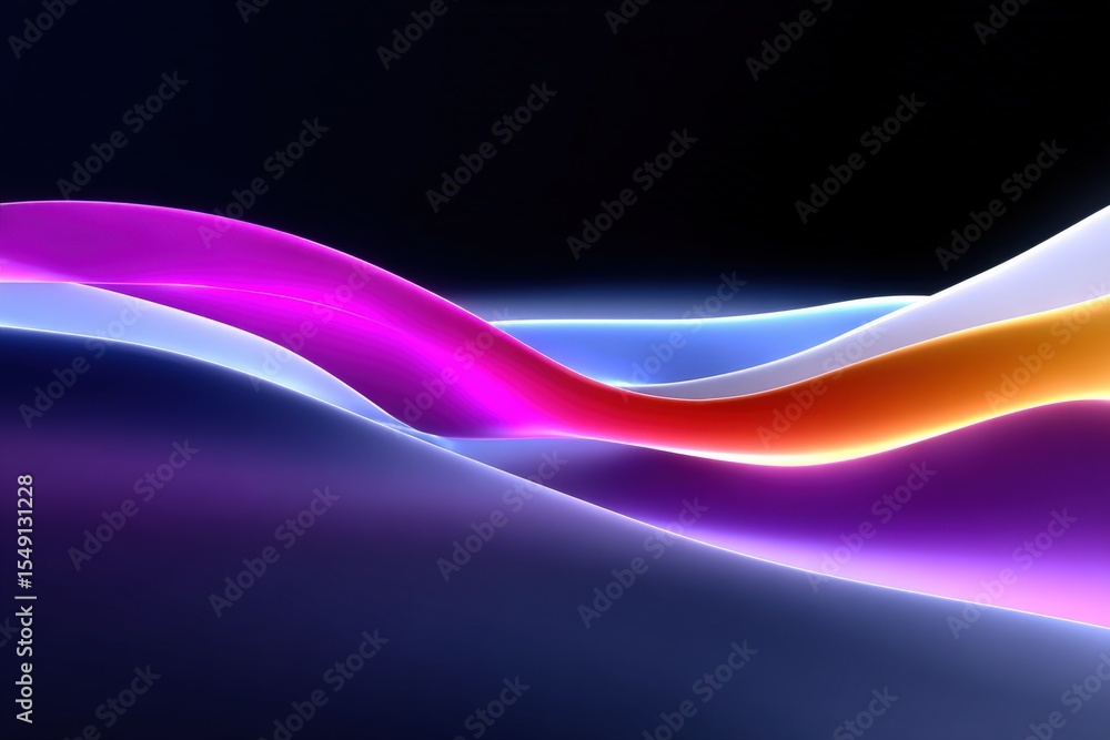 Poster abstract flowing colorful lines wave design with glowing vibrant hues on dark background for digital