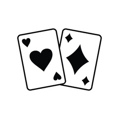 Two Playing Cards Heart and Diamond Suits in Black and White