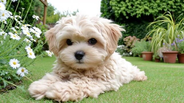 puppy on the grass, playful cute dog