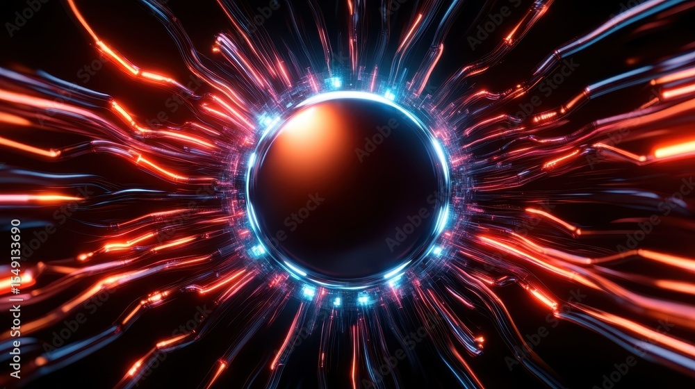 Poster an abstract representation of a glowing sphere surrounded by vibrant electric tendrils that pulse wi