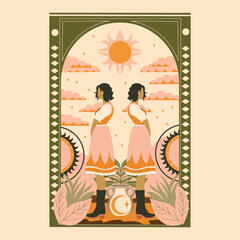 modern stylish illustration in boho country style. for printing on clothes or fabric