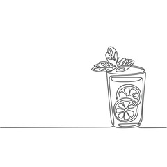 Minimalist Line Art Refreshing Lemonade with Mint in a Glass