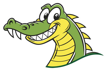 Obraz premium Cheerful cartoon alligator with big eyes smiles, showcasing its sharp teeth in a lively manner