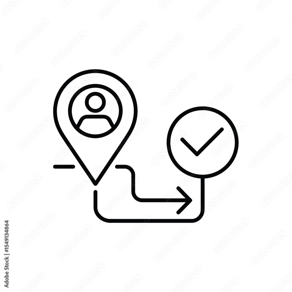 Aufkleber location tracking with user profile and confirmation checkmark icon