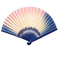 A hand fan with a pink, orange, and blue gradient is isolated on transparent background