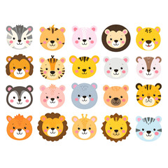 Cute animal face stickers for kids (transparent PNG)