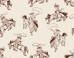 Stylish western Cowboys rodeo  seamless  from wild west rural Landscape mountain farm vector illustration