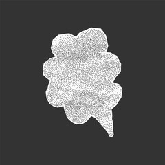 White speech bubble made of crumpled paper on dark background. Jagged torn edges gritty dotted texture and halftone shading.
