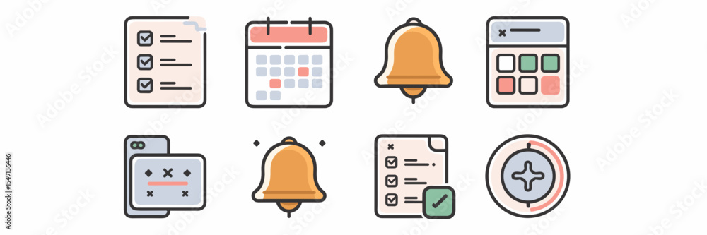 Poster vector icon sheet of flat-style productivity tools – great for modern productivity apps, digital wor