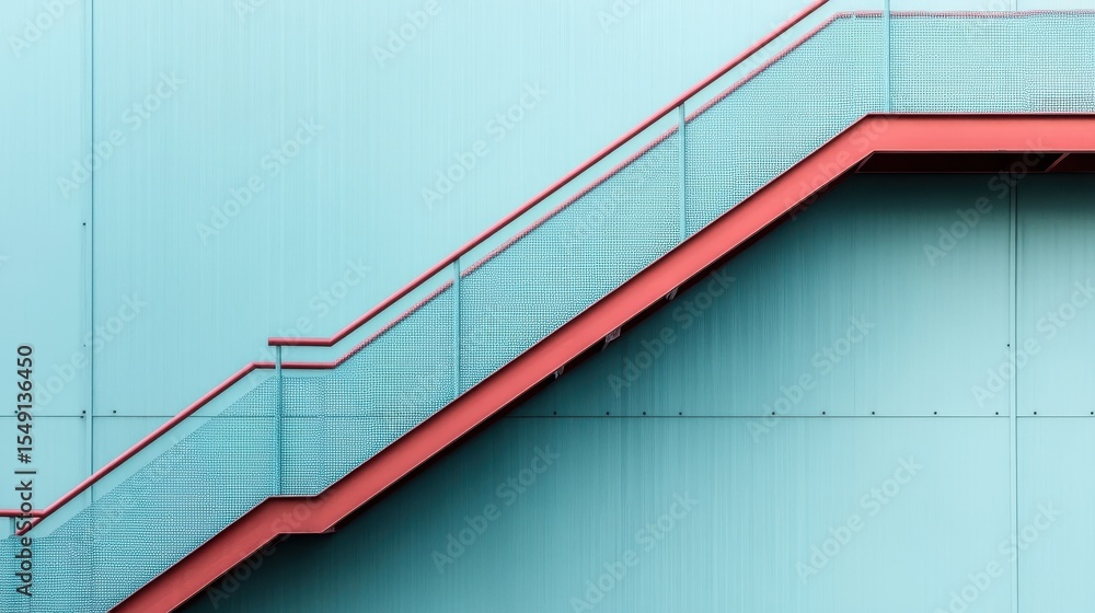 Poster an abstract view of a colorful staircase, showcasing contemporary architecture and design elements t