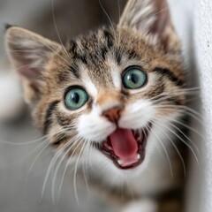 Fototapeta premium Cute Brown Tabby Kitten with Green Eyes