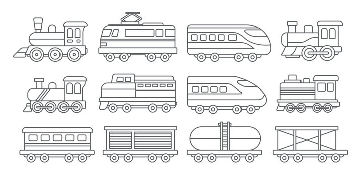 transportation and train icons set