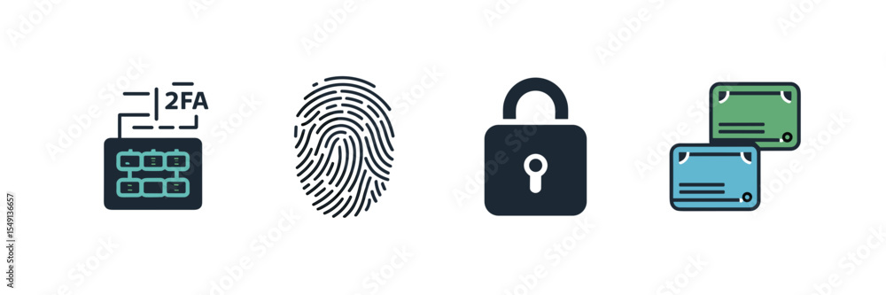 Poster modern circular vector icon set of banking security tools on white background
