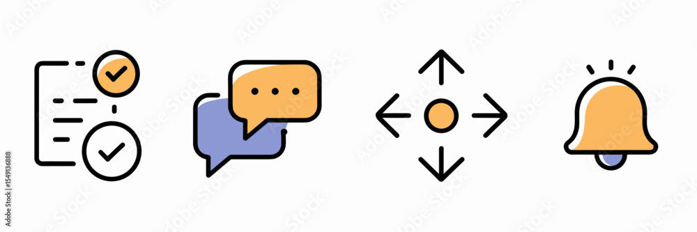 Poster vector icon set of collaboration tools in productivity apps – suitable for workflow platforms, remot