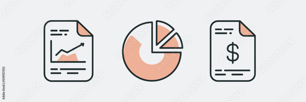 Poster minimal vector row of monthly budget report, pie chart, and summary icons