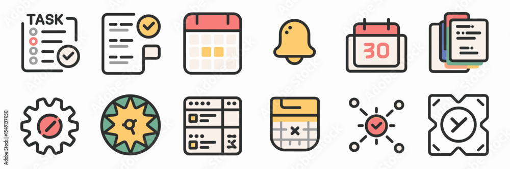 Aufkleber vector icon sheet of productivity app tools in grid – perfect for task managers, time organization a