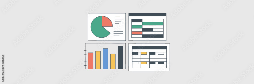 Poster minimal vector chart illustrations of budget reports and spending summaries