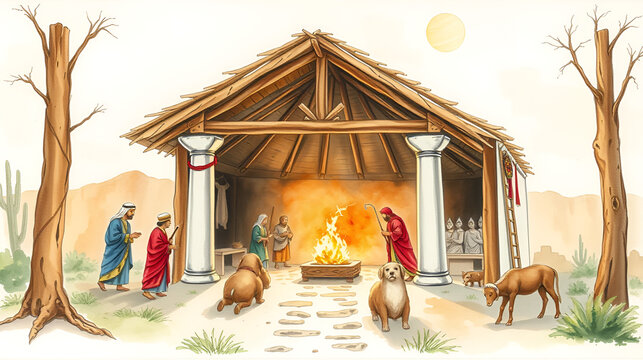 the tabernacle old testament watercolor biblical illustration