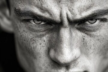 Obraz premium Close Up Angry Man Portrait Black And White