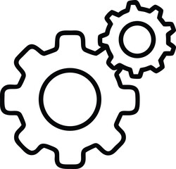 Simple black and white gear wheels interlocking representing concepts of collaboration and system