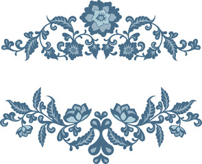 Vector floral blue ornaments in traditional Chinese Style. Exquisite romantic arabesque designs for page decorations, headers, wedding decors, invitations, greeting cards, embroidery, textile.	