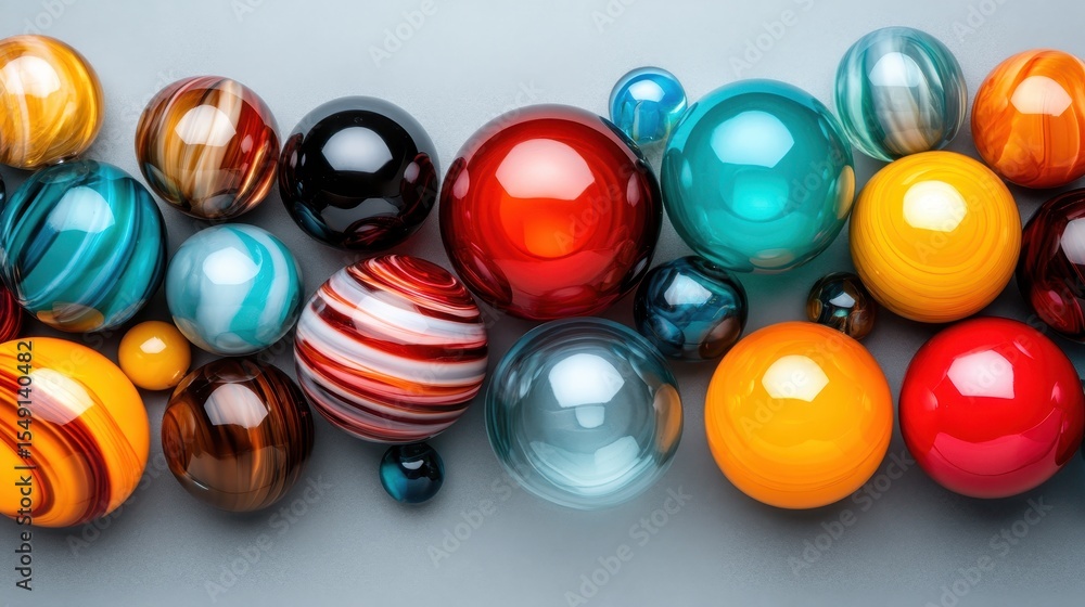 Poster a vibrant array of decorative marbles in various colors and patterns creates a visually captivating 
