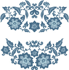 Vector floral blue ornaments in traditional Chinese Style. Exquisite romantic arabesque designs for page decorations, headers, wedding decors, invitations, greeting cards, embroidery, textile.	