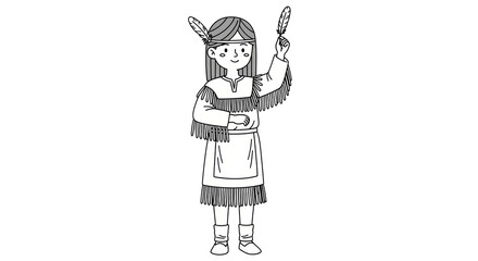 Isolated Cartoon Native American Girl