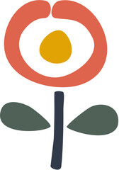 Simple Flower Illustration with Round Petals and Leaves