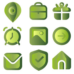 Illustration of a set of minimalistic green icons.