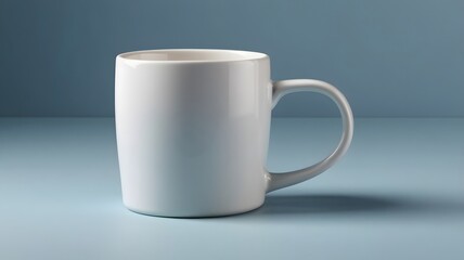 Obraz premium White Mug on Blue Surface in Studio Setting, Minimalistic Design for Lifestyle Inspiration