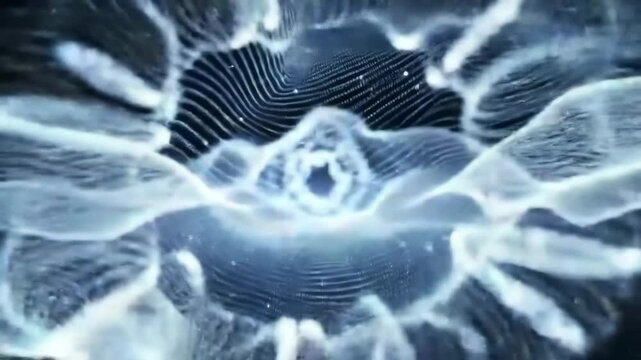 Oscillating non-material waveform sculpture with fractal core