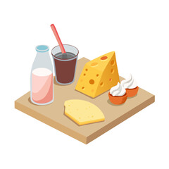 Dairy Products Isometric Vector Illustration with Cheese Milk and Yogurt
