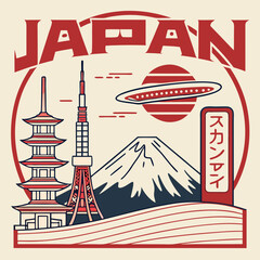 Futuristic illustration of morocco , paris and japan vector t shirt design, vector graphic, typographic poster or tshirts street wear and Urban style