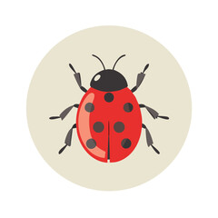 Cute Red Ladybug Flat Vector Icon on Beige Background