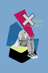 Sketch contemporary photo collage of anonym man hold phone device addiction concept ray digital...