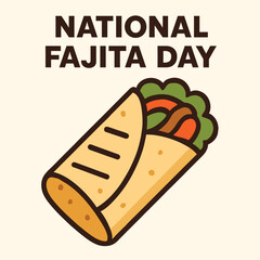 A clean flat vector illustration of a single stylized fajita wrap, shown as a rolled tortilla with simple layers of visible ingredients such as grilled stripes, vegetables, and filling inside. 