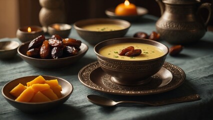 Iftar Table Setting with Dates and Creamy Orange Soup