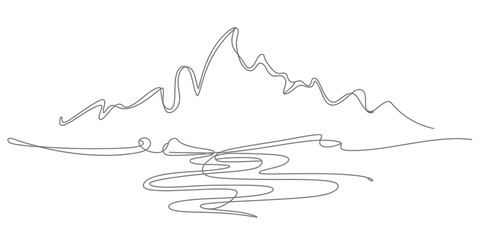 Serene Mountain Lake Minimalist Line Art Illustration
