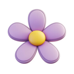 Cute purple flower cartoon 3d rendering illustration