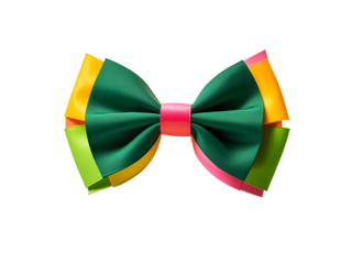 Colorful Semicircle Bowtie Green Yellow Pink Lime Ribbon Knot Isolated on white background isolated on a transparent background