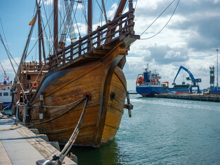 Detailed Rigging and Ropes of a Historic Wooden Sailing Ship