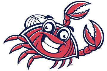 Cartoon red crab smiles broadly with a basketball on its shell in a playful image